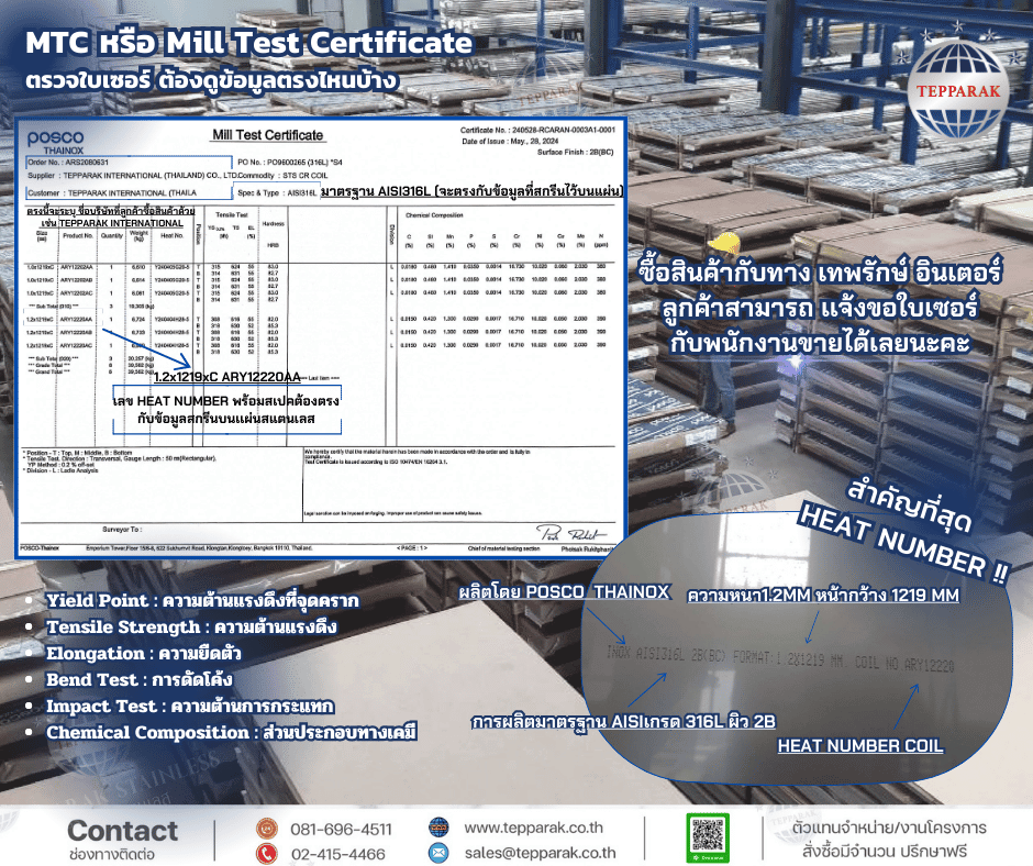 สแตนเลส304 316 ใบเซอร์ ใบรับรองคุณภาพสแตนเลส ดูอย่างไร เทพรักษ์มีคำตอบ
