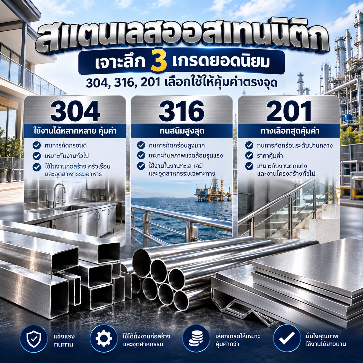 สแตนเลสออสเทนนิติก เจาะลึก 3 เกรดยอดนิยม