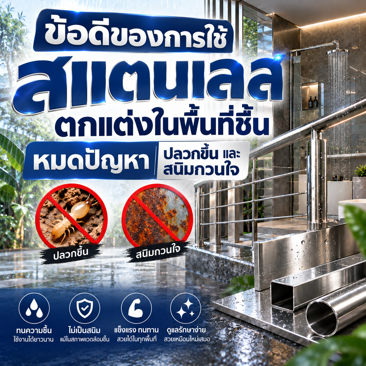 ข้อดีของการใช้สแตนเลสตกแต่งในพื้นที่ชื้น: หมดปัญหาปลวกขึ้นและสนิมกวนใจ