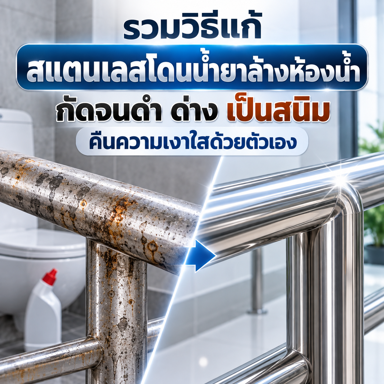 รวมวิธีแก้สแตนเลสโดนน้ำยาล้างห้องน้ำกัดจนดำ ด่าง เป็นสนิม คืนความเงาใสด้วยตัวเอง