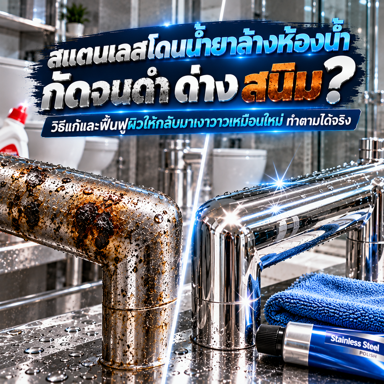 วิธีแก้สแตนเลสโดนน้ำยาล้างห้องน้ำกัดจนดำ ด่าง และเป็นสนิม