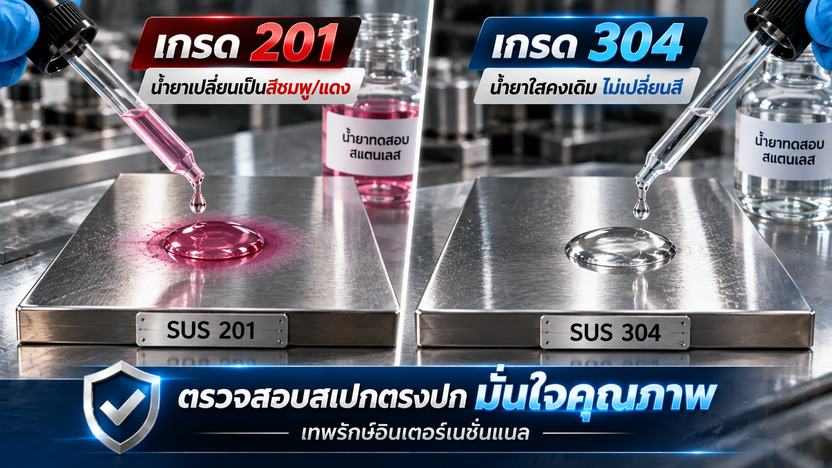 เช็คสแตนเลสด้วยน้ำยา 304 กับ 201 